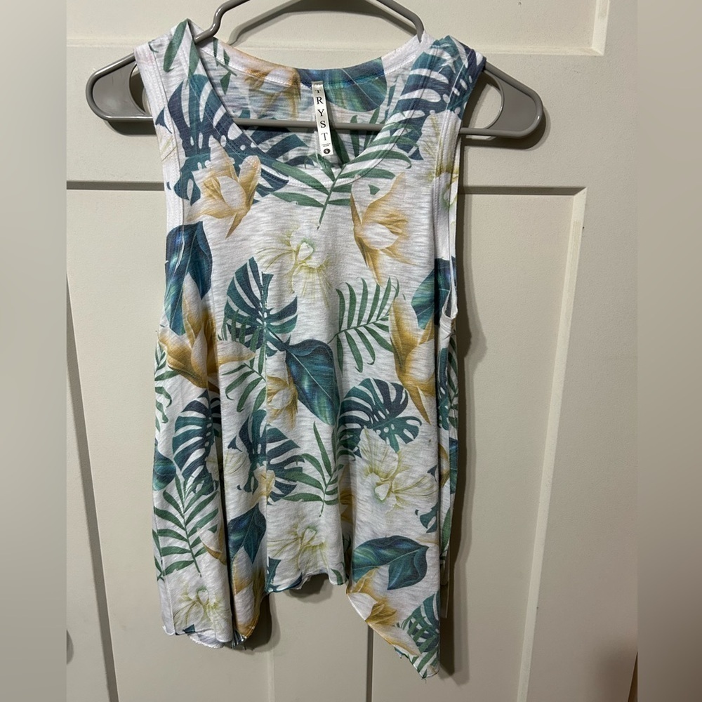Tryst Tropical floral blue yellow white  Tank Top